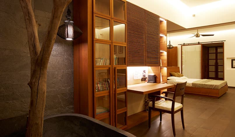 A study area in a bedroom