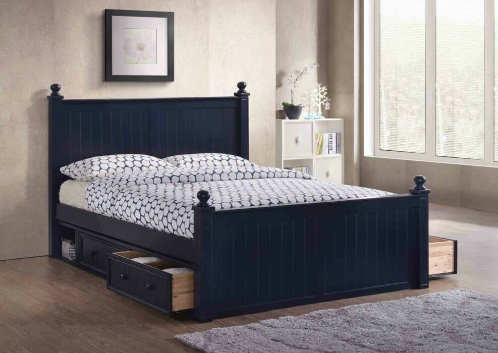 Navy Blue coloured Wooden Bed