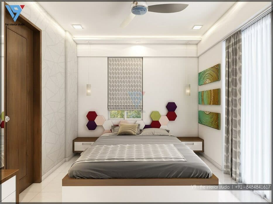 Minimalist themed White coloured Bedroom