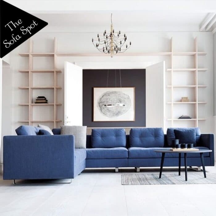 Royal Blue Linen Upholstered Sectional Sofa