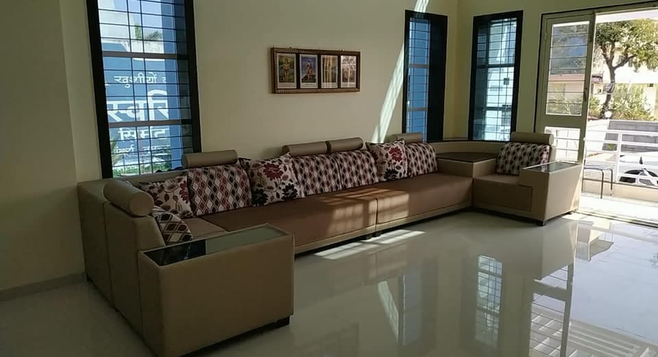 Beige Upholstered 6-Seater Sofa