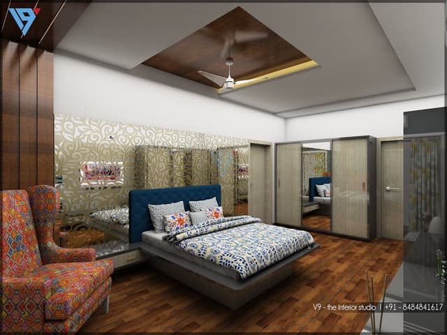 Modern Bedroom with the Rectangular Grey upholstered Bed