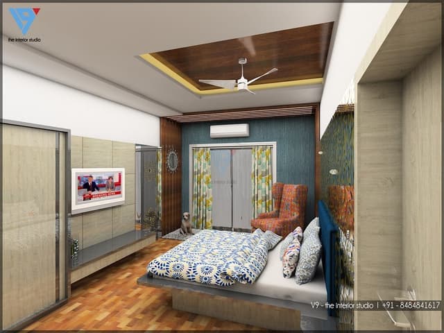 Modern Bedroom with the Rectangular Grey upholstered Bed