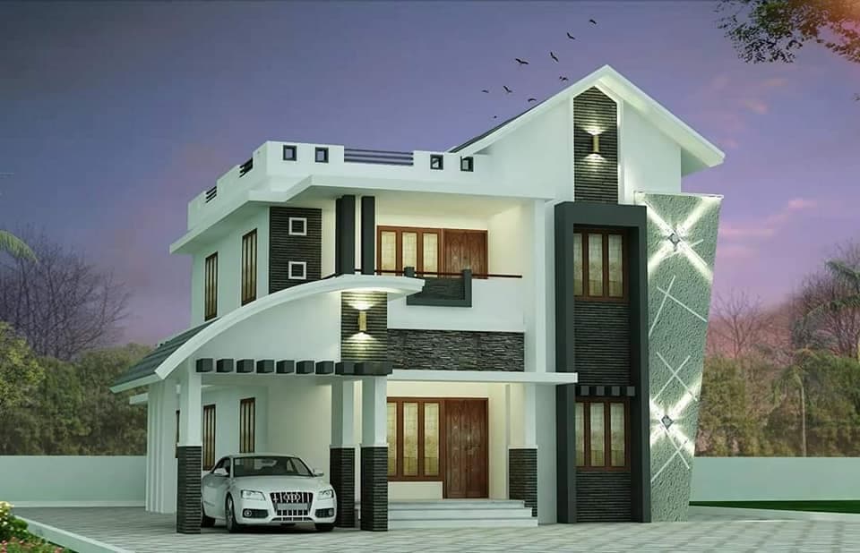 Two Storyed House In White and Grey