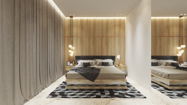 Rectangular Wooden Bed & Side Tables