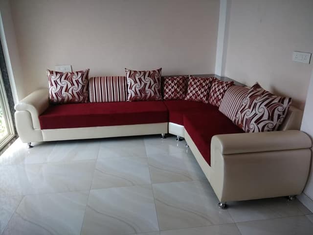 White Leather Upholstered L- Shape Sofa