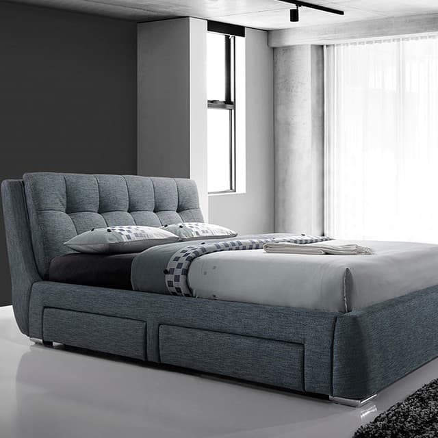 Grey Linen Upholstered Bed