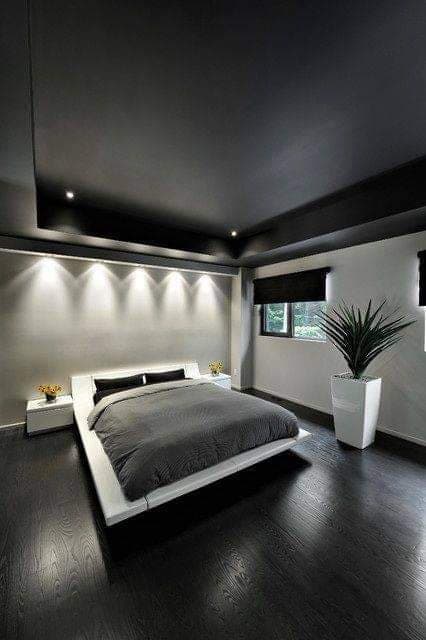 Combination of Black, Grey and White in Bedroom