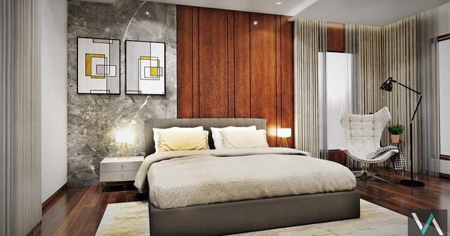 Contemporary Bedroom with a Grey Rectangular Bed