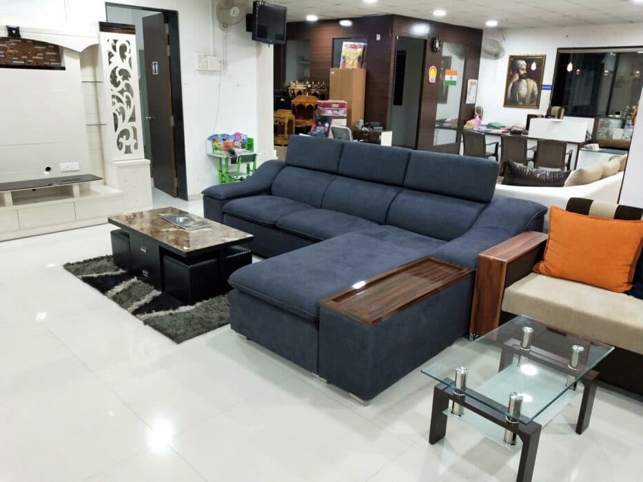 Dark Blue Velvet Upholstered Sectional Sofa