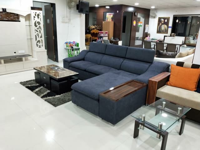 Dark Blue Velvet Upholstered Sectional Sofa