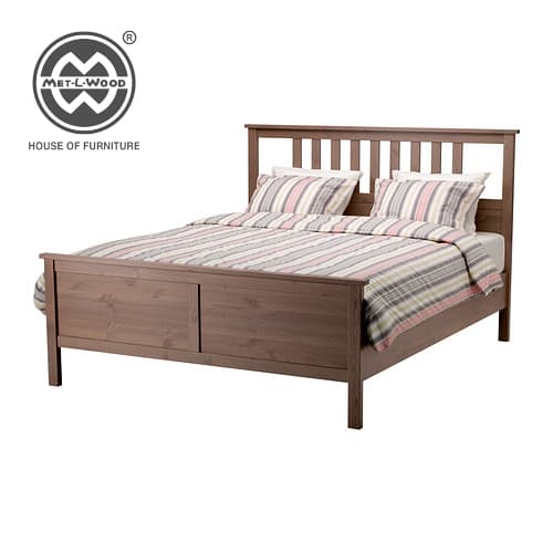 Dark Wooden Bed with Four Slender Legs