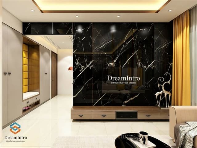 TV unit Wall Clad in Black Marble