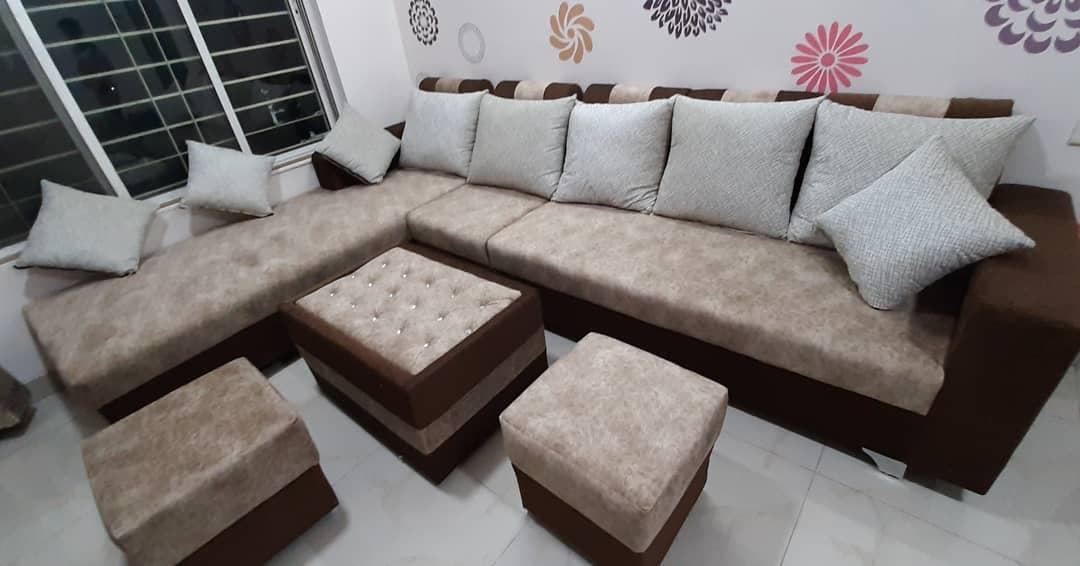 Beige & Brown Sectional Sofa
