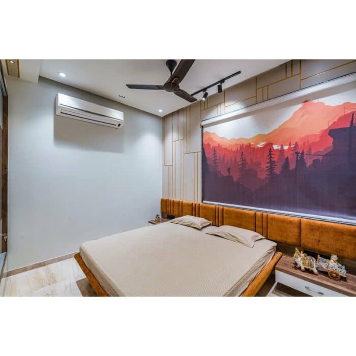 Wooden Wall with Gold Stripes and White Panels