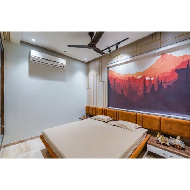 Wooden Wall with Gold Stripes and White Panels