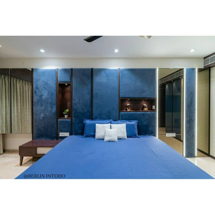 Modern Bedroom is Designed with a Soothing Blue and White