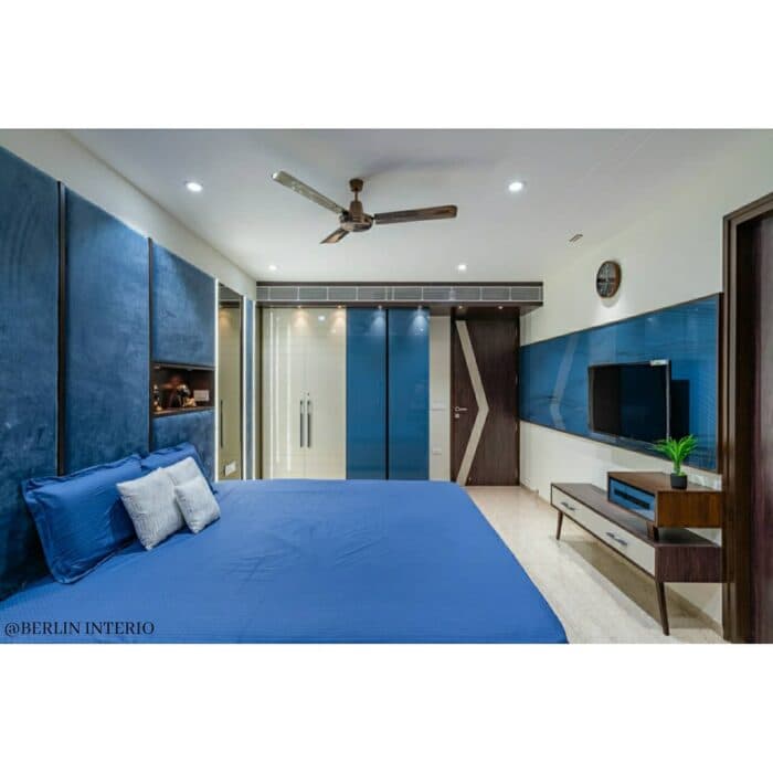 Modern Bedroom is Designed with a Soothing Blue and White