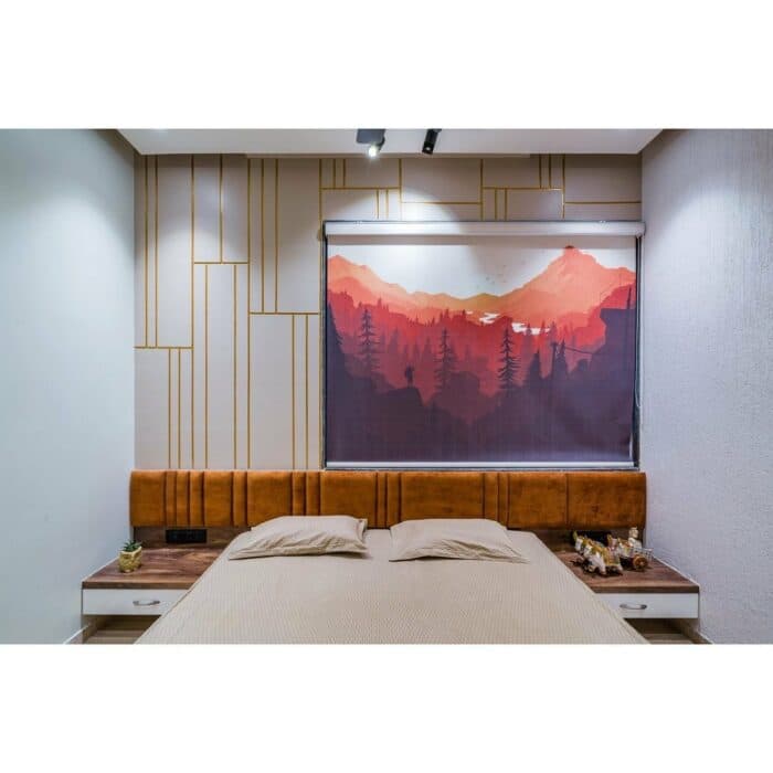 Wooden Wall with Gold Stripes and White Panels