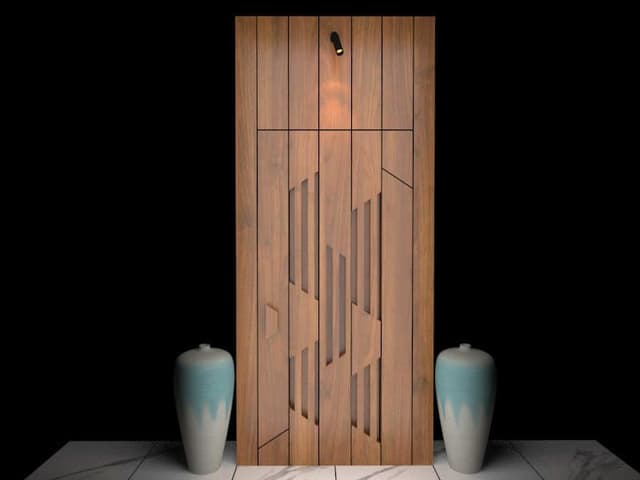 Modern Rustic Wooden Panel Features a Striking Door