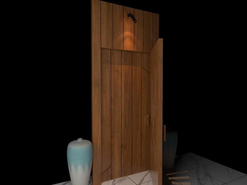 Modern Rustic Wooden Panel Features a Striking Door