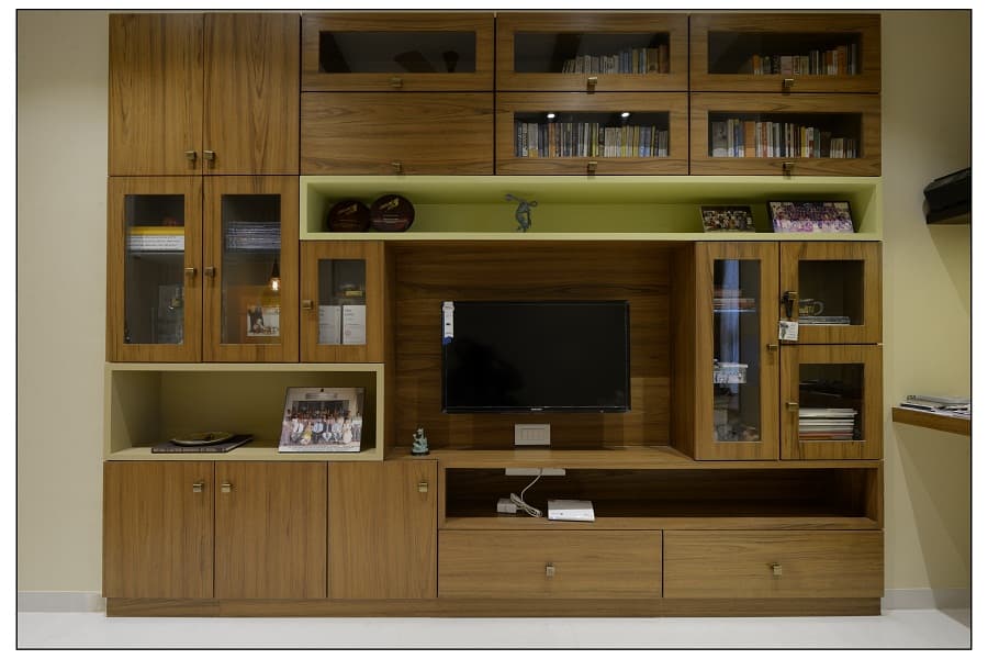 Wooden Entertainment Placed in a Cosy Living Room