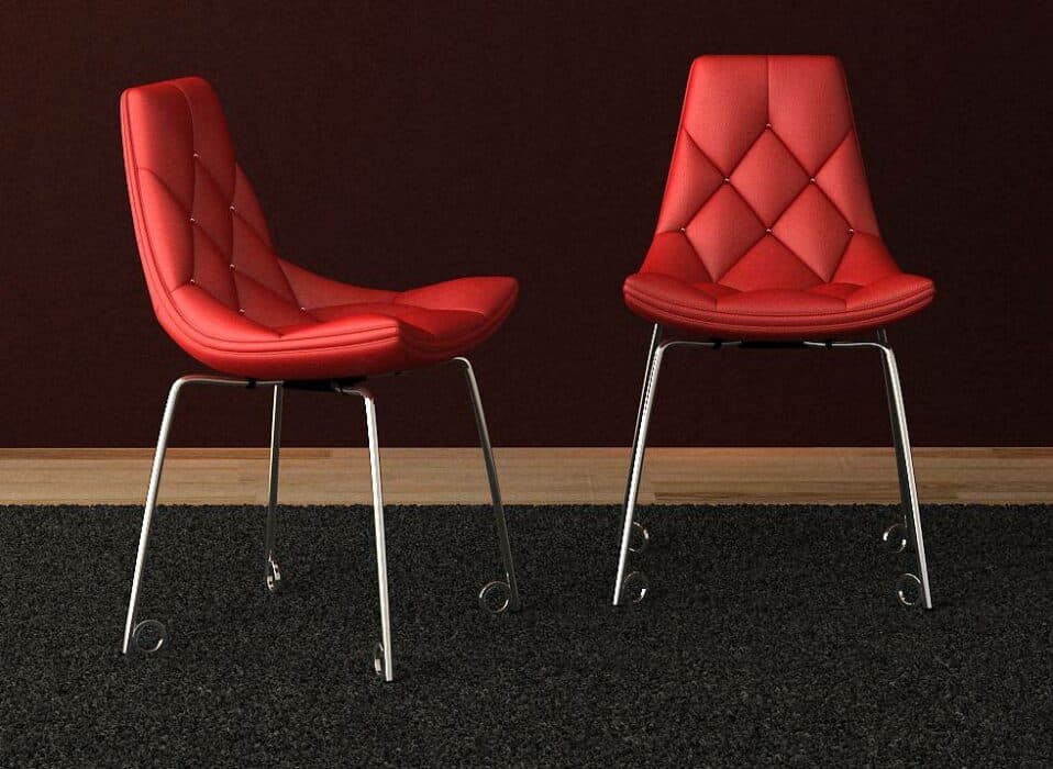 Red Cushioned Chair in Half Egg Chair and Stainless Steel Legs
