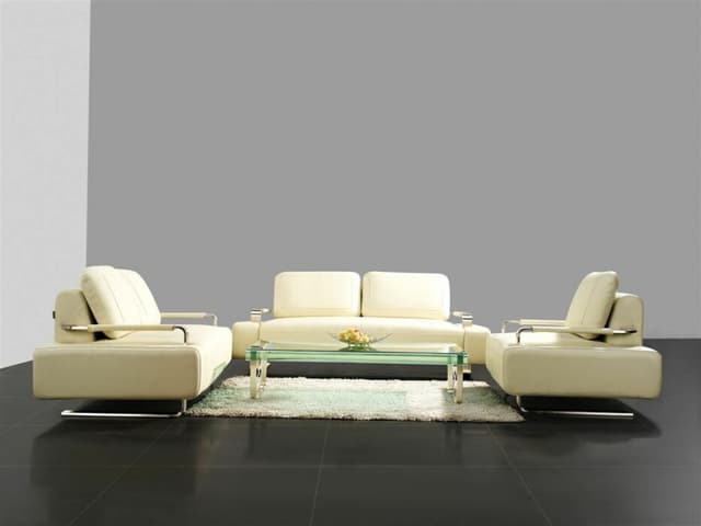 Cushion White Rexin Modern Sofa