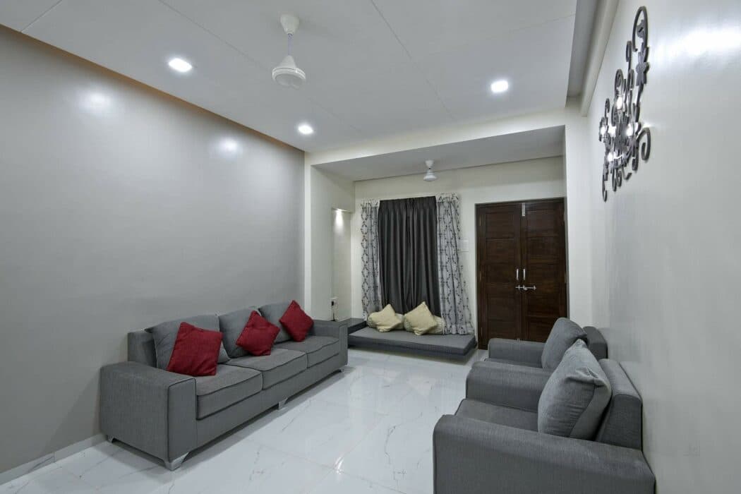 Modern Contemporary Living Room Setup in Greys and Whites