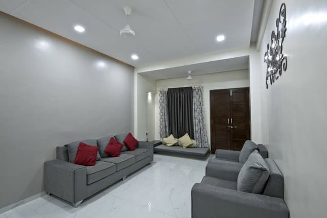 Modern Contemporary Living Room Setup in Greys and Whites