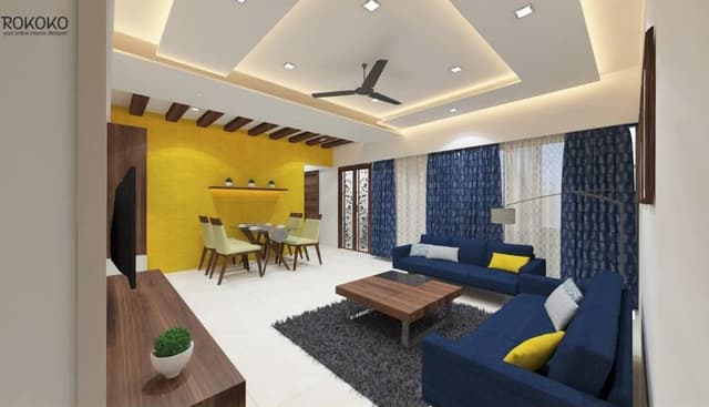 Modern Living Room Blue and Yellow Color Scheme