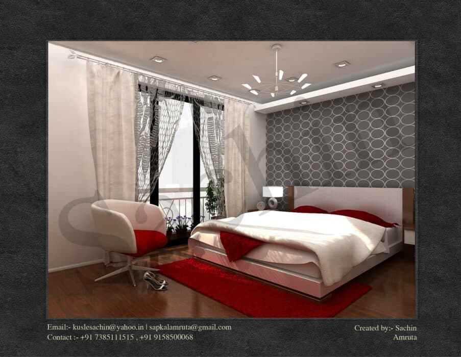 Spacious and Modern Bedroom in a Red and White Colour Scheme