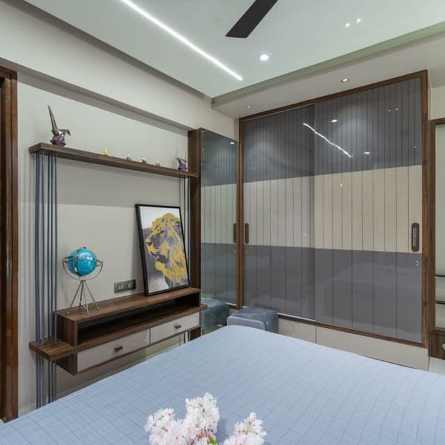 High-Gloss Wardrobe with a Muted Grey and Beige Colour