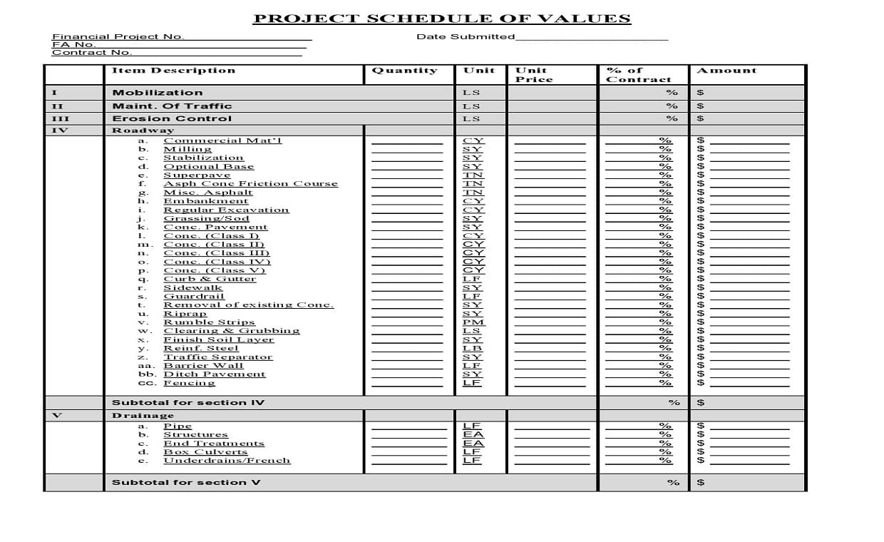 Schedule of Rates Schedule of Rates