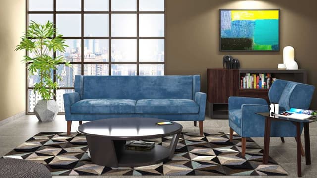 2-Single-Seater-Blue-Velvet-Upholstered-Button-Tufted-Wingback-Sofa-with-Wooden-Legs-are-Nicely-Place-in-this-Living-Room. Swiper Content 0