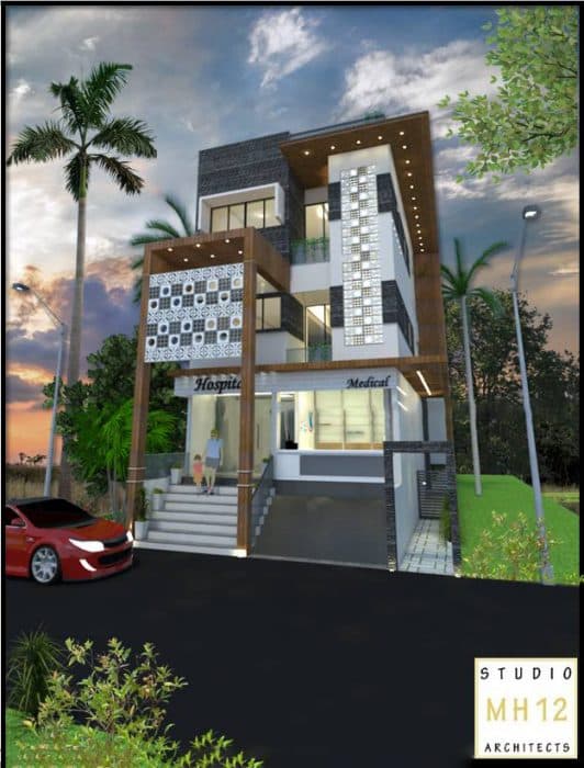 3D-Exterior-View-of-G2-Storey-Bungalow-for-Doctor-with-Hospital-Medical-on-Ground-Floor-1 Design Detail Banner 0