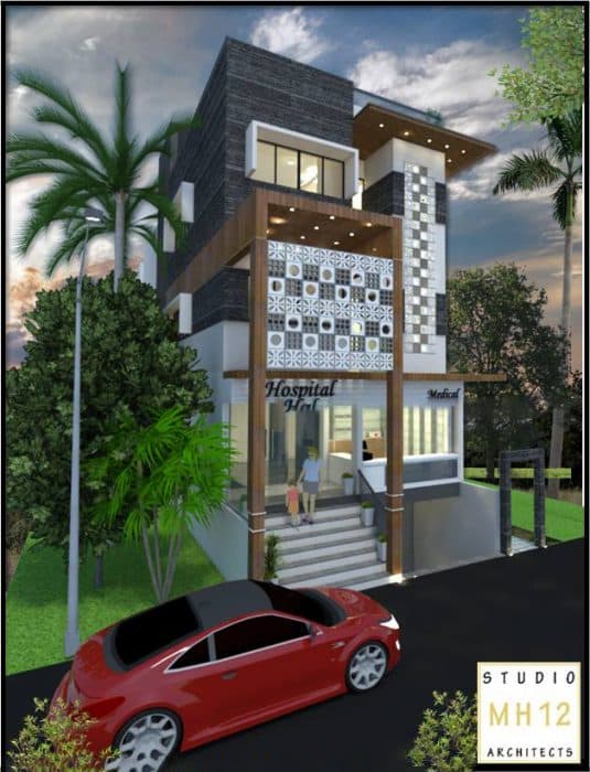 3D-Exterior-View-of-G2-Storey-Bungalow-for-Doctor-with-Hospital-Medical-on-Ground-Floor-Double-Heighted-Patio1 Design Detail Banner 1