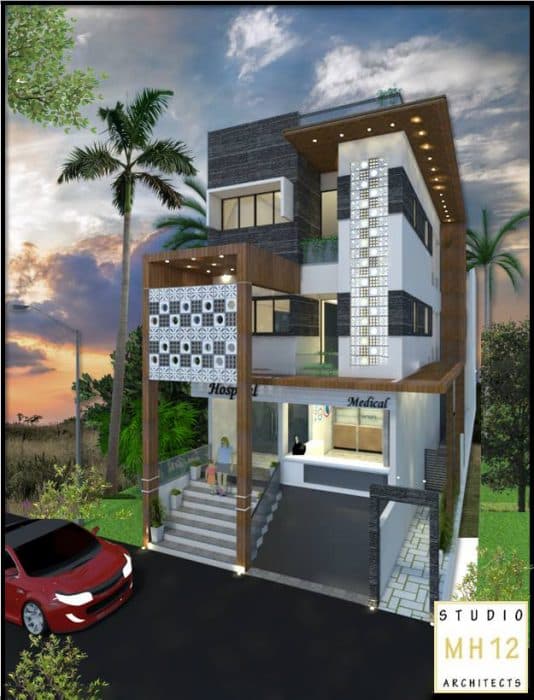 3D-Exterior-View-of-G2-Storey-Bungalow-for-Doctor-with-Hospital-Medical-on-Ground-Floor2 Design Detail Banner 2
