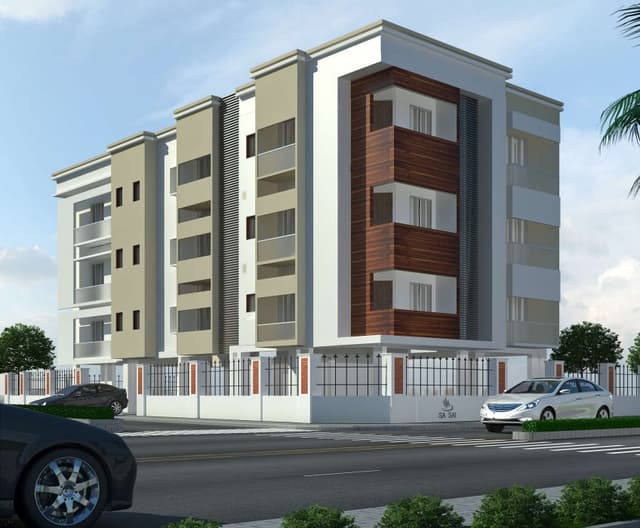 3D-Exterior-View-of-G3-Floor-Apartment-with-Parking-on-Ground-Floor.-One-Corner-Side-Facade-is-highlighted-with-Wooden-Panelling Swiper Content 0