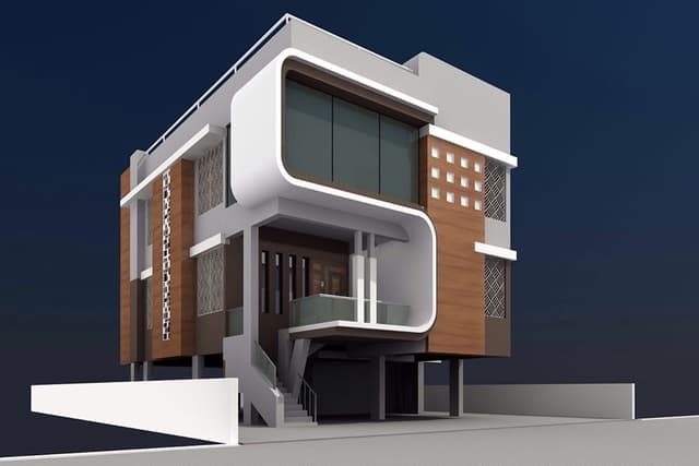 3D-View-of-Contemporary-Styled-G2-Bungalow-with-Extended-Concrete-Structure-with-Round-Corners. Swiper Content 1