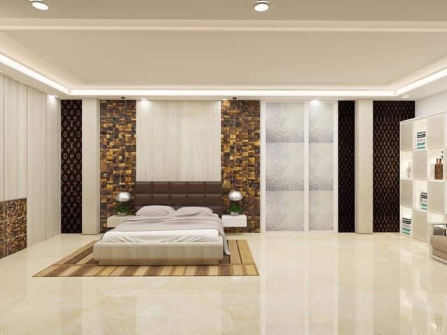 3D-View-of-Master-Bedroom-in-Offwhite-Theme-accommodating-Upholstered-Bed-with-Square-Padded-Headbaord-1 Swiper Content 0