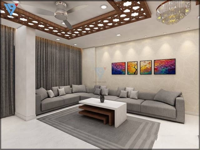 6-Seater-Grey-Upholstered-Sofa-is-Looking-Super-Comfortable-in-this-Living-Room Swiper Content 0