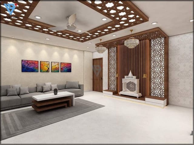 6-Seater-Grey-Upholstered-Sofa-is-Looking-Super-Comfortable-in-this-Living-Room. Swiper Content 1