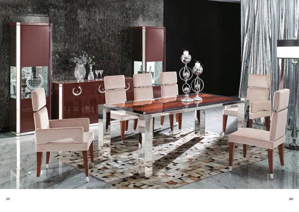 6-Seater-Wooden-Dining-Table-with-Wooden-Table-Top-having-a-Candle-Stand-on-it-Light-Pink-Coloured-Leather-upholstered-High-Back-Dining-Chairs Design Detail Banner 0