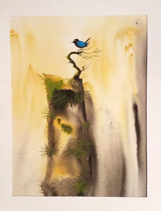 A-Blue-Bird-on-Top-of-Deciduous-Bare-Tree-Painting-on-Paper-with-Water-Colour-best-suitable-for-Home-Decor.-Its-Size-is-12-inch-X-16-inch.-This-Abstract-Nature-Painting-is-Ready-for-Sale. Design Detail Banner 0