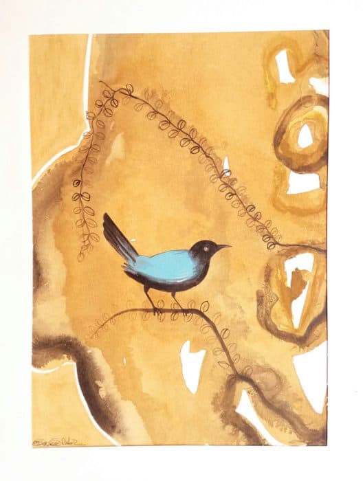 A-Blue-Bird-on-a-Branch.-Painting-is-done-on-a-Paper-with-Water-Colour-best-suitable-for-Home-Decor. Design Detail Banner 0