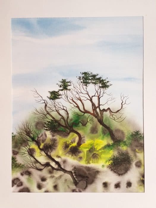 A-Tree-in-Forest-Painting-on-Paper-with-Water-Colour-best-suitable-for-Home-Decor.-Its-Size-is-12-inch-X-16-inch. Design Detail Banner 0