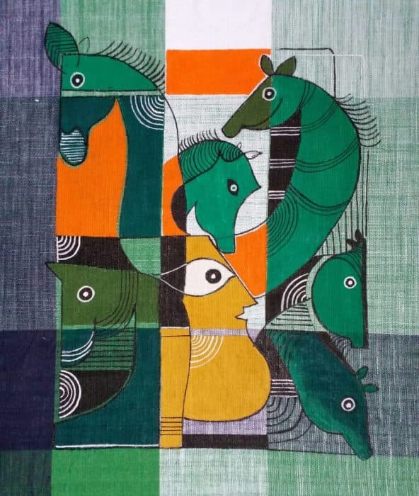 Abstract-Painting-All-His-Horses-Are-Green.-This-Painting-is-done-with-Acrylic-on-Cotton-Cloth-for-Home-Decor.-Its-Size-is-12-inch-X-15-inch.-This-Acrylic-Painting-is-Ready-for-Sale. Design Detail Banner 0