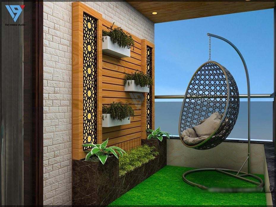 Balcony-has-a-White-Upholstered-Chair-with-Wooden-Coffee-Table-3 Balcony has a White Upholstered Chair with Wooden Coffee