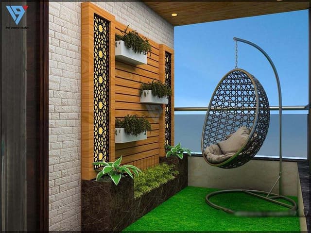 Balcony-has-a-White-Upholstered-Chair-with-Wooden-Coffee-Table-3 Balcony has a White Upholstered Chair with Wooden Coffee